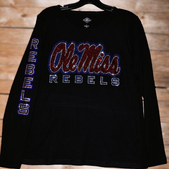 Ole Miss rhinestone RN long sleeve black Shirt XS S M L XL XXL 1X 2X 3X 4X 5X - Picture 2 of 8